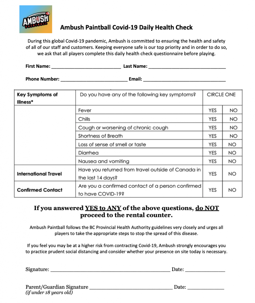 Waiver Form & Field Rules Ambush Paintball